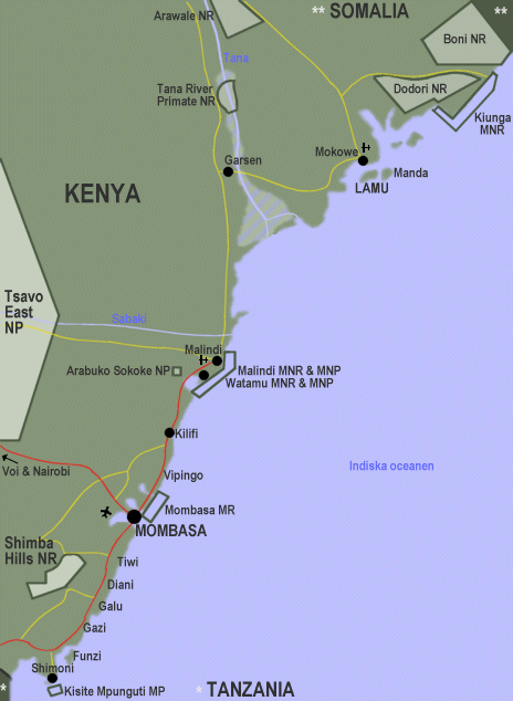 Karta ver Kenyas kust.