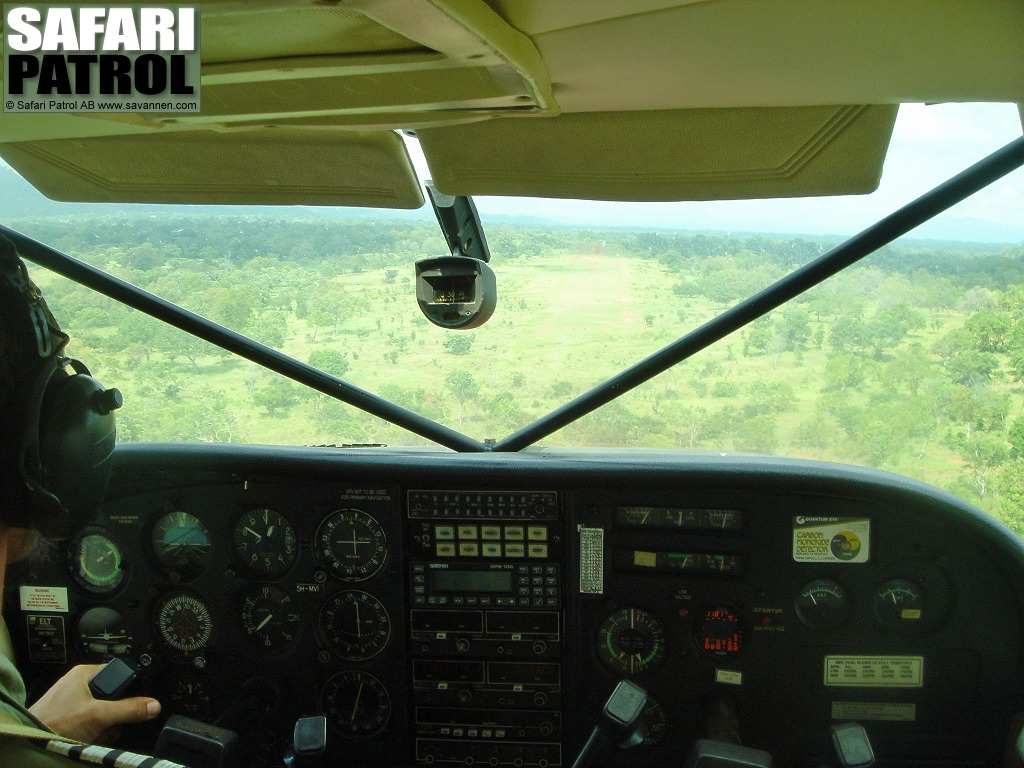 Inflygning mot bushflygflt. (Selous Game Reserve, Tanzania)