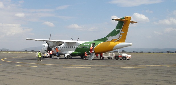 En ATR 42 från Precision Air. Detta flygbolag flyger inrikes i Tanzania, bl a till Zanzibar, och till östafrikanska grannländer.