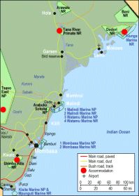 Karta över Kenyas kust.