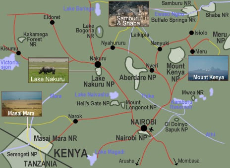 Karta över centrala Kenya.