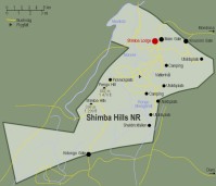 Karta över Shimba Hills.
