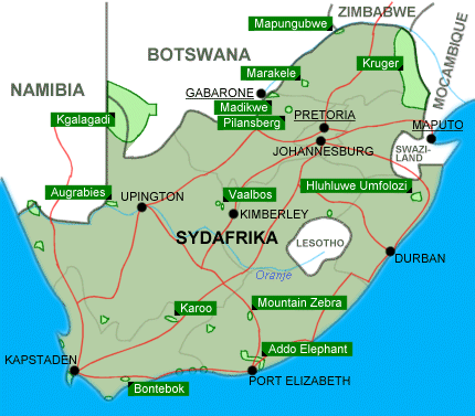 Karta över Sydafrika.